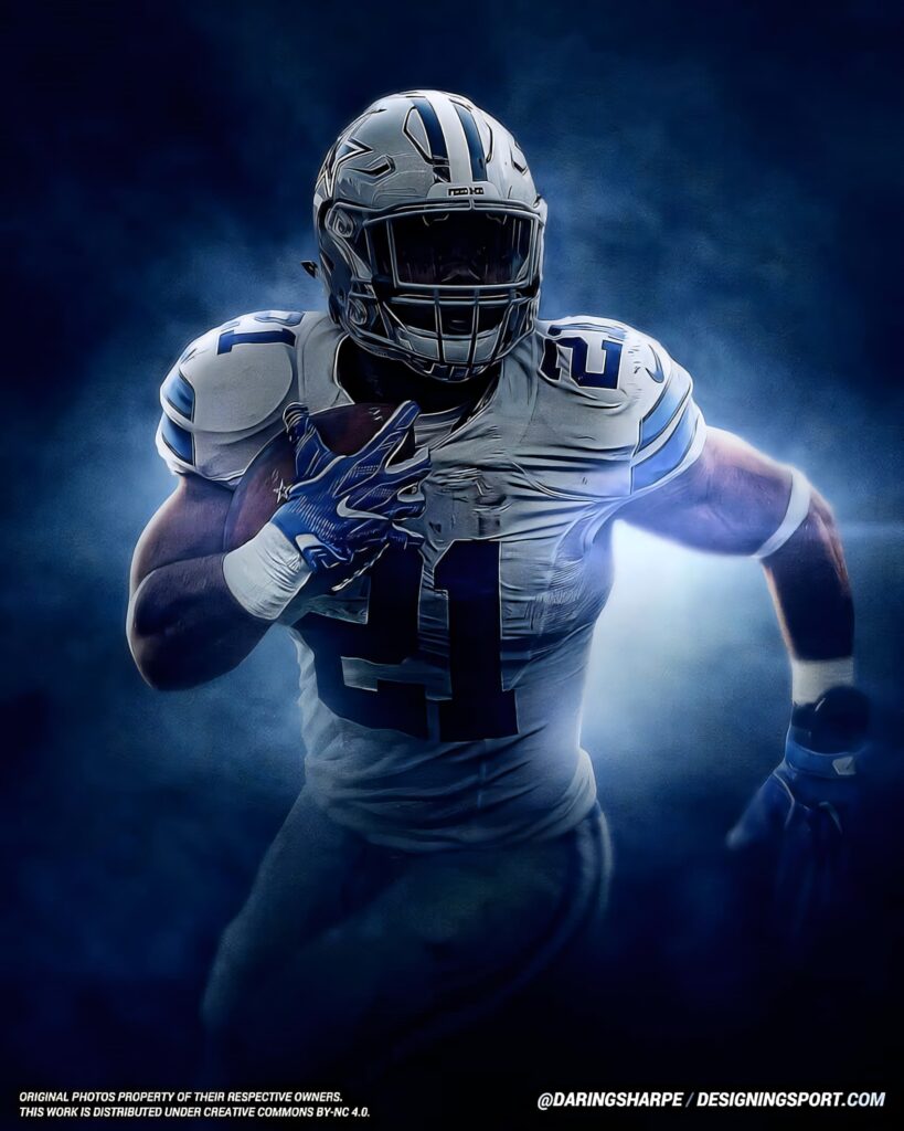 Ezekiel Elliott Dallas Cowboys running back number 21 charging through blue mist wallpaper