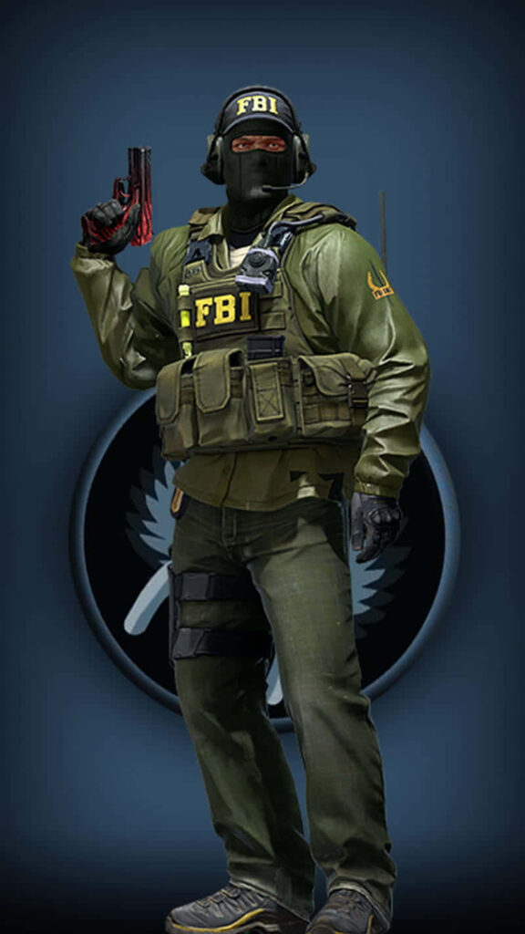 Undercover FBI Agent Strikes a Pose Against CT Background in Counter-Strike Global Offensive Wallpaper