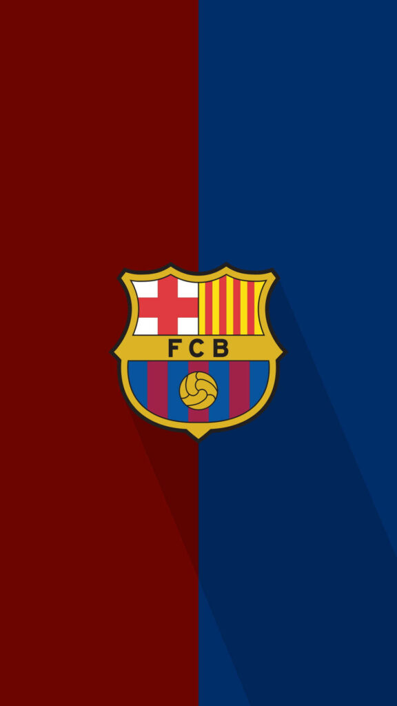 FC Barcelona crest centered on split red and blue background iconic football club wallpaper