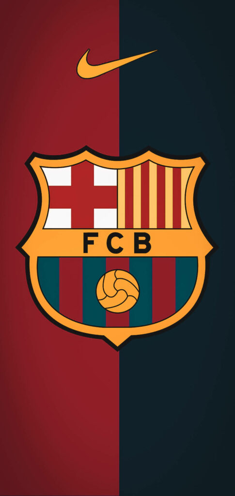 FC Barcelona crest wallpaper split red and blue with Nike logo modern design background