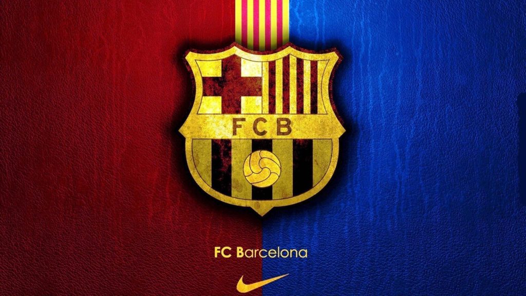 FC Barcelona wallpaper with golden crest red blue background Nike logo soccer fan art