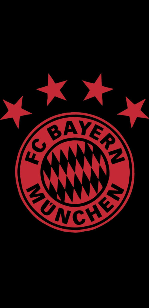 FC Bayern Munich logo in red and black with four stars on sleek black wallpaper background