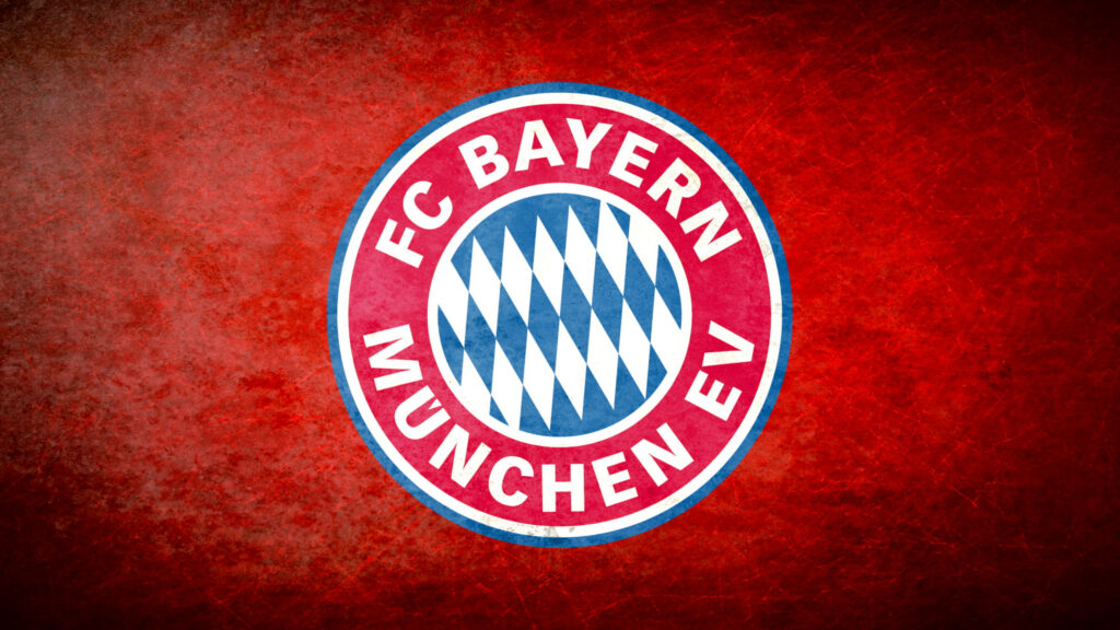 FC Bayern Munich logo metal design on textured red background vibrant football wallpaper
