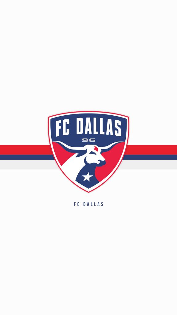 FC Dallas wallpaper with MLS crest Texas longhorn shield red blue stripes white background