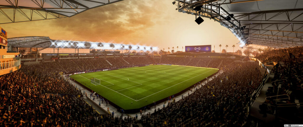 Stunning FIFA 21 Football Field: Sunset Stadium Wallpaper Background