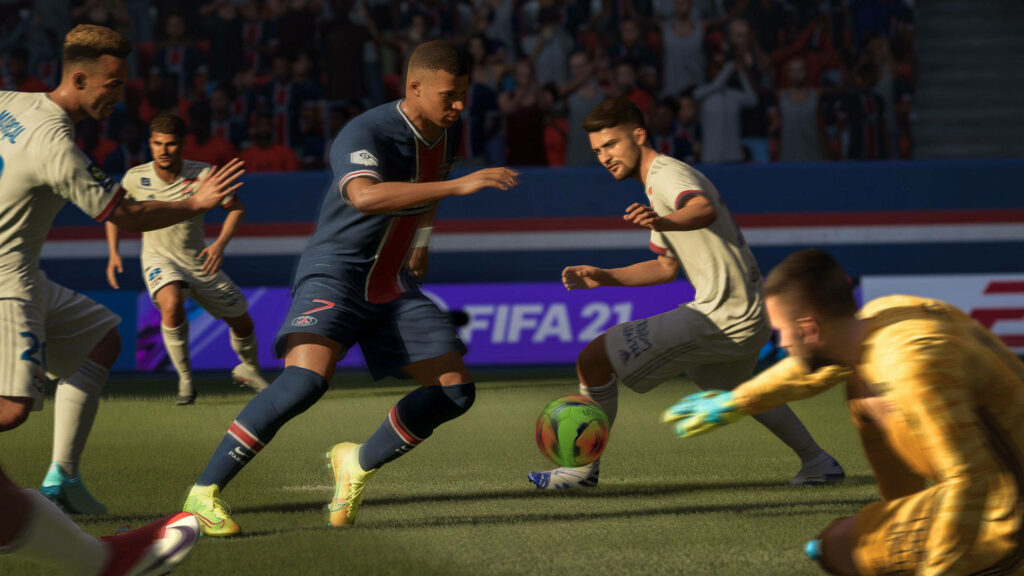 Dynamic FIFA 21 Wallpaper: PSG Player Navigates Talented Opponents