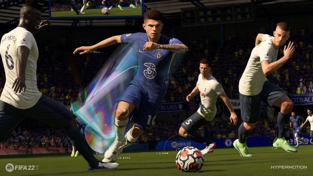 Christian Pulisic Chelsea FIFA 22 gameplay wallpaper HyperMotion stadium CGI football action