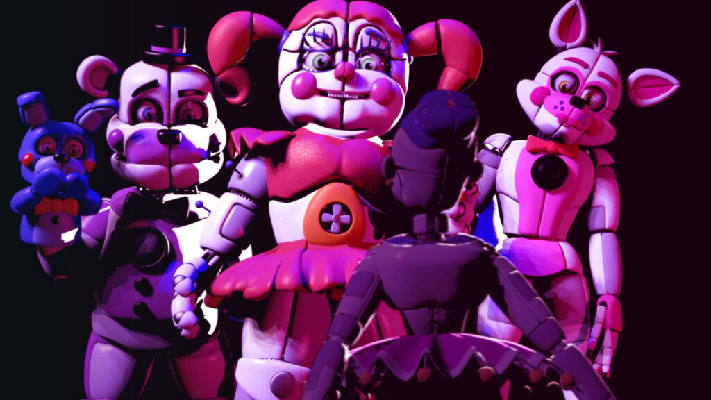 FNAF Circus Baby Funtime Freddy Funtime Foxy Ballora 3D animatronic wallpaper purple pink