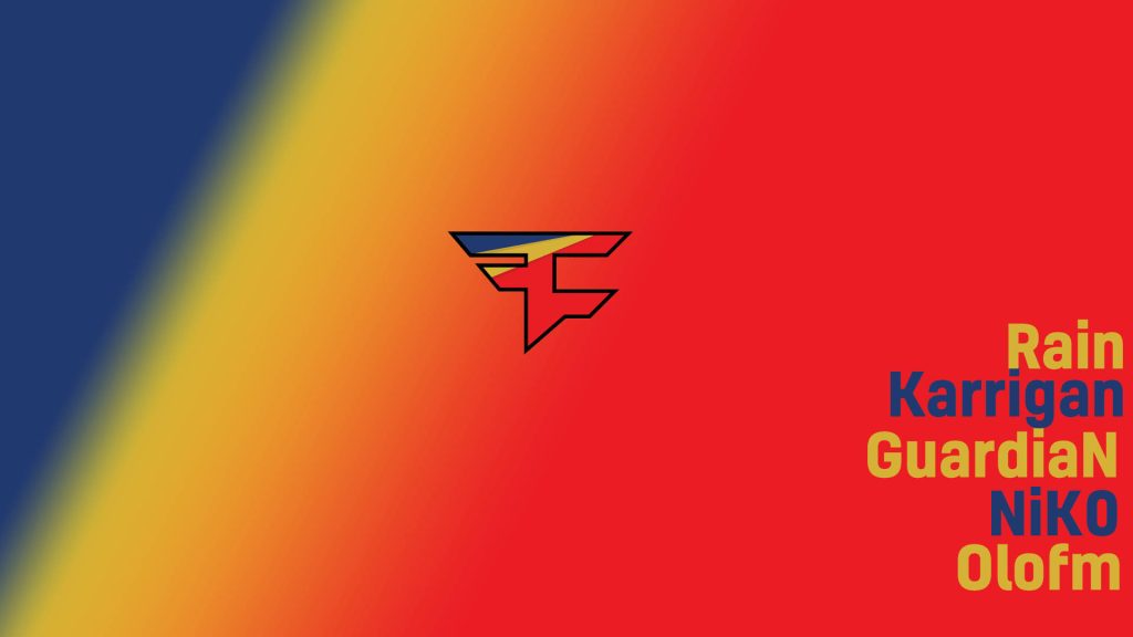 FaZe Clan esports wallpaper with logo and legendary CS GO roster on vibrant gradient background
