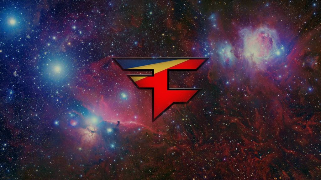 FaZe Clan logo on vibrant galaxy background with glowing stars and colorful nebula clouds wallpaper