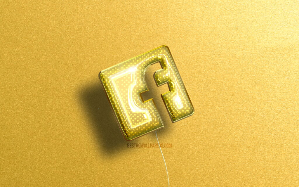 Facebook Elevates Celebration with 3D Logo and Vibrant Yellow Balloons on Stonework Background - 4K Wallpaper