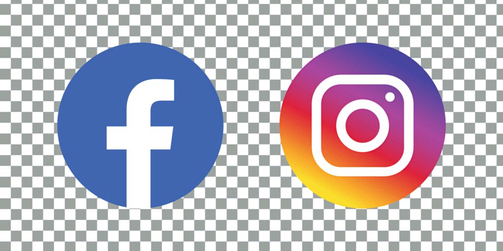 Facebook and Instagram logos in bold circles on transparent background for social media design Wallpaper