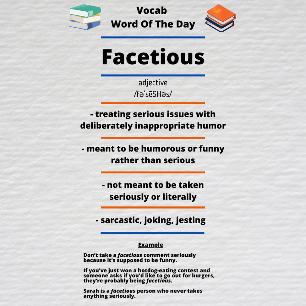 Minimalist Education Wallpaper showing Facetious word of the day with definitions and examples