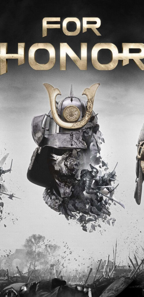 For Honor Warrior Wallpaper: Intense Battlefield Atmosphere with Central Figure in Intricate Helmet