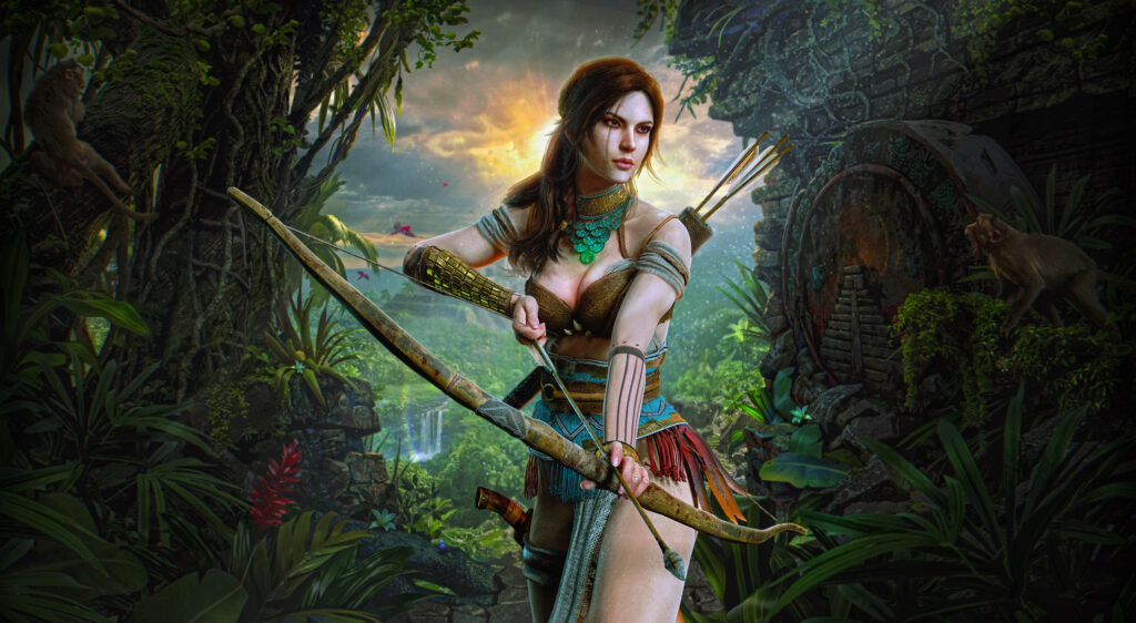 Jungle Huntress: Lara Croft's Enchanting Transformation in Shadow of the Tomb Raider Wallpaper