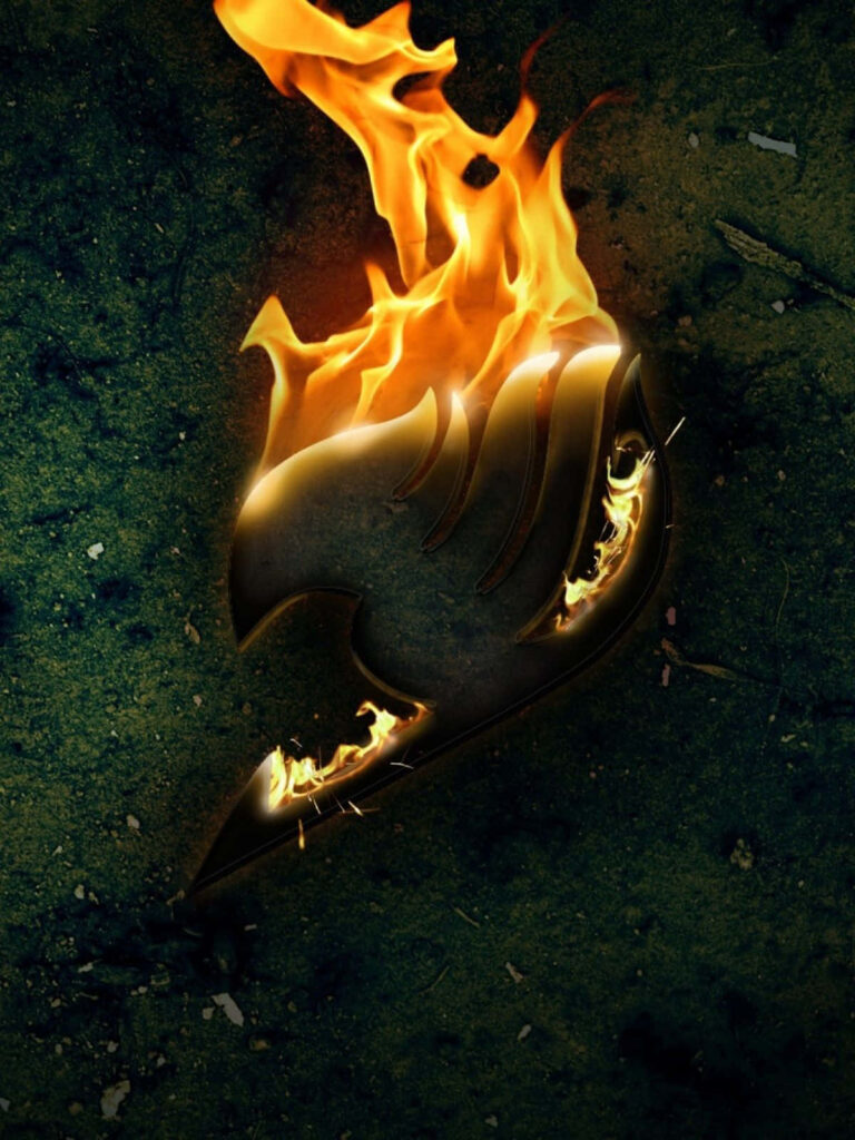 Fairy Tail iPhone Wallpaper: Iconic Flaming Logo on Green Background