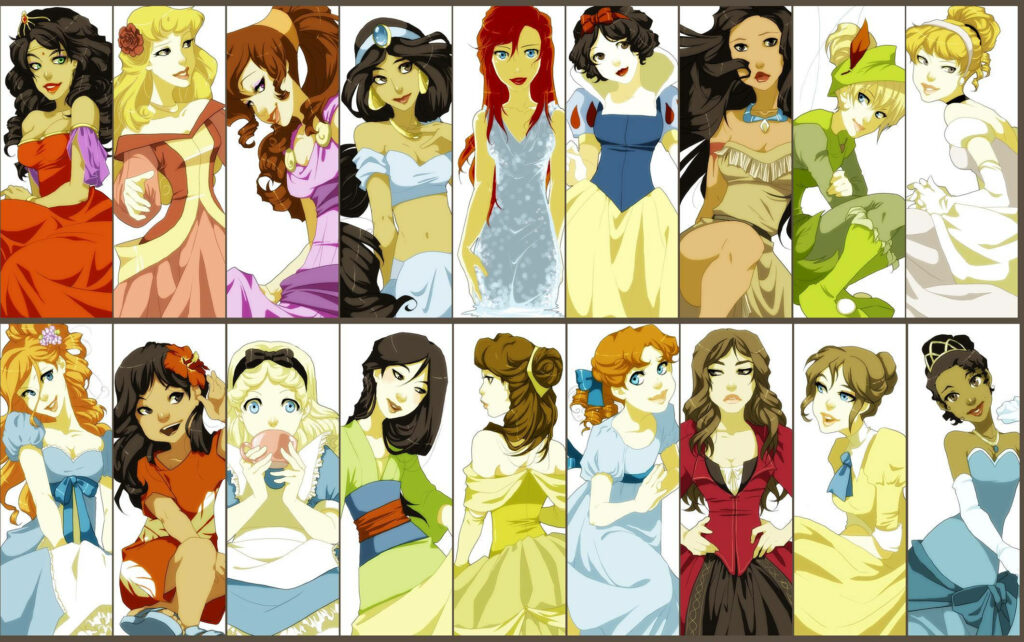 Enchanting Assembly: Disney Princesses Gracefully Adorned in Majestic Attire - Disney Desktop Background Display Wallpaper