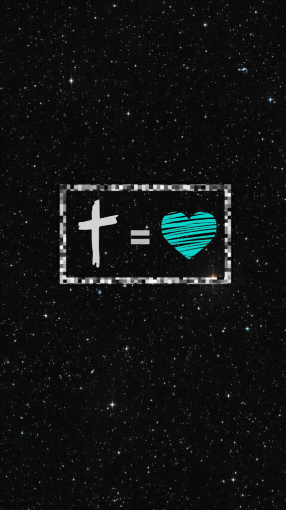 Faith and Love: Starry Black Background Wallpaper with Cross & Heart