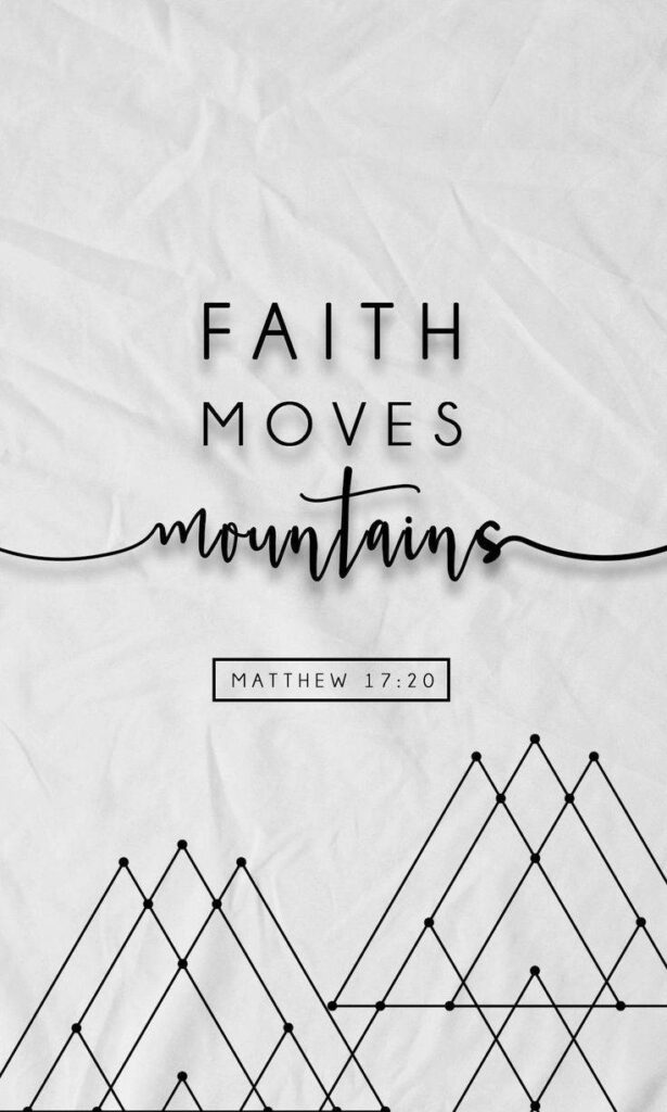 Serene Scripture: 'Faith Moves Mountains' - A Minimalist White Aesthetic Wallpaper