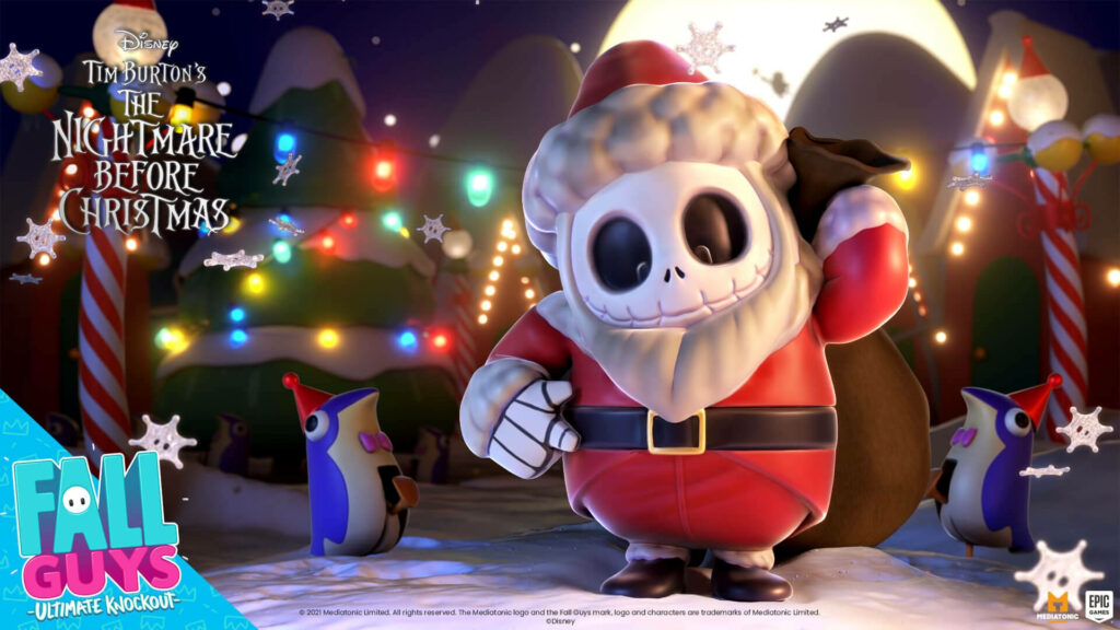 Frightful Fun: Fall Guys Meets Nightmare Before Christmas in a Spooky 2021 Mashup Wallpaper