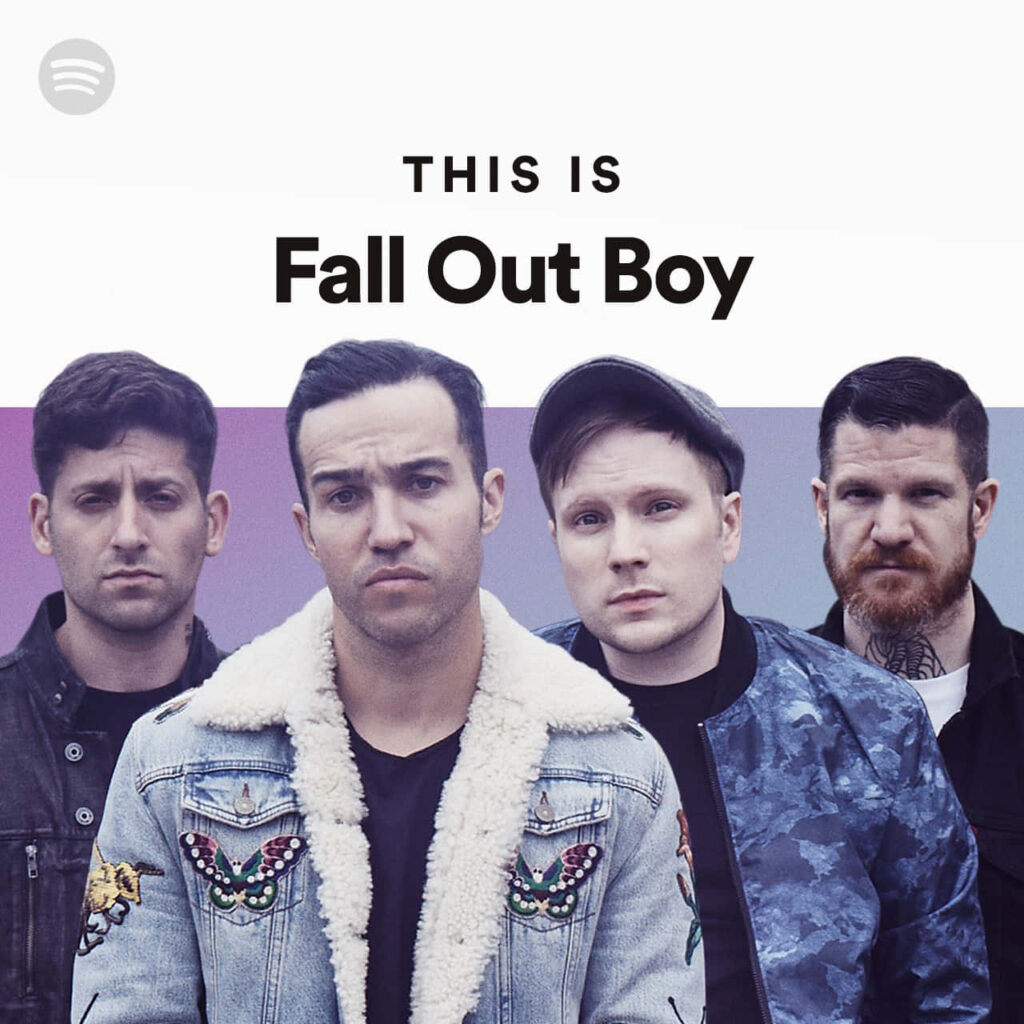 Fall Out Boy band posing with vibrant gradient background rock energy wallpaper for fans