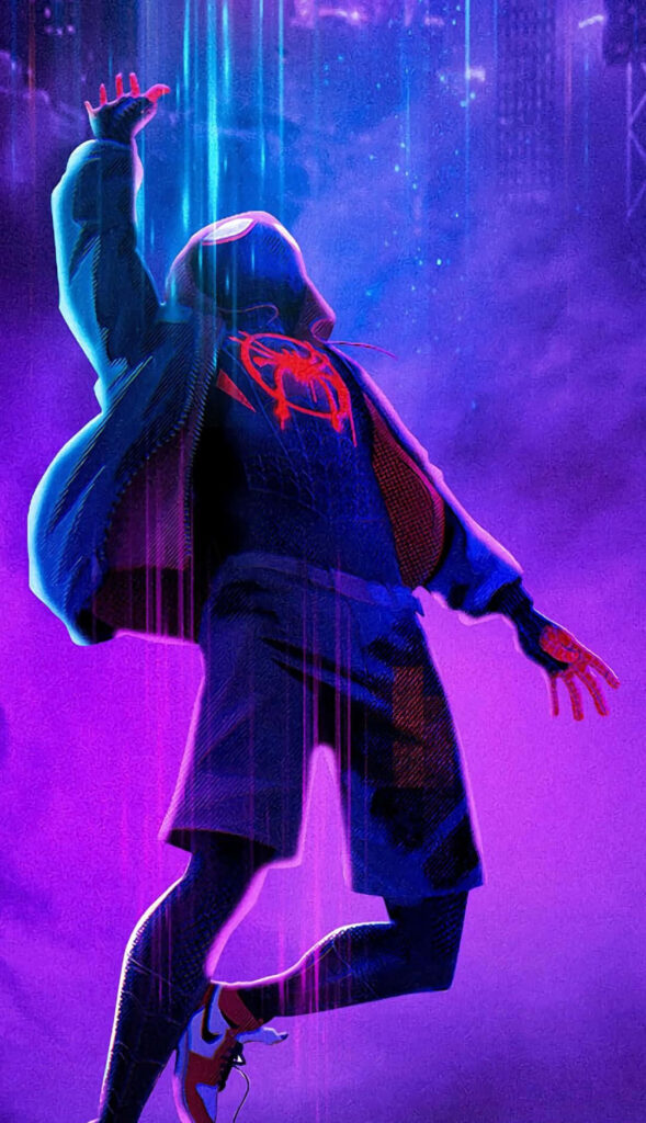 Miles Morales as Spider-Man Caught in Gravity-Defying Pose Wallpaper