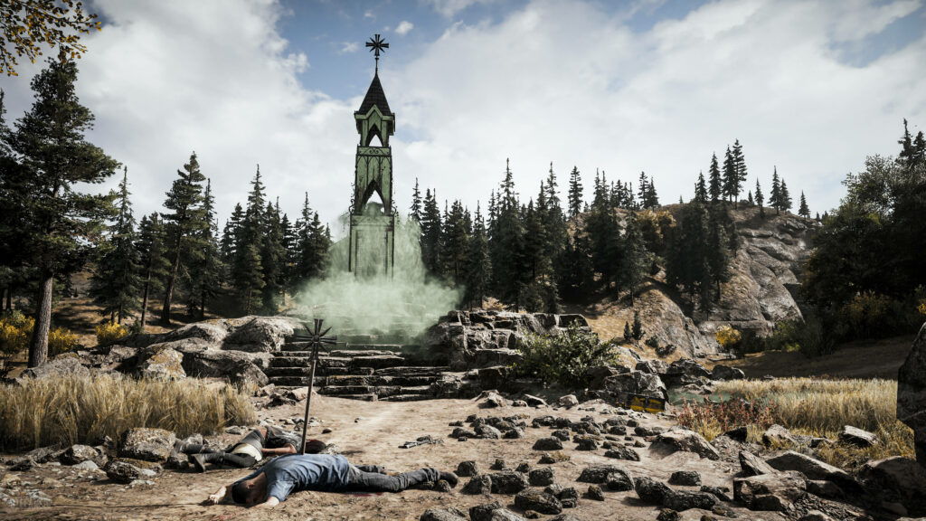 Devastating Collapse: Witness the Destruction of Project At Eden's Gate in this Far Cry 5 Scene Wallpaper