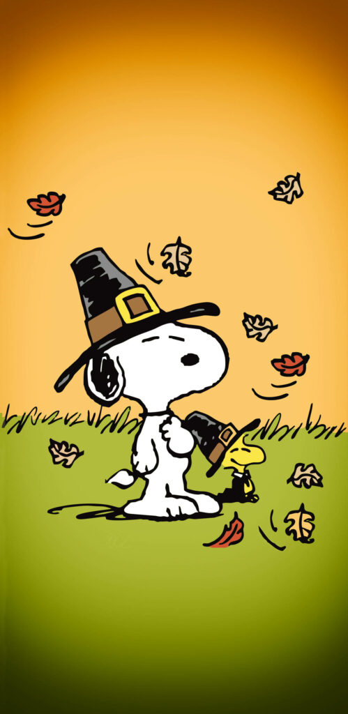 Festive Foliage Delights: Snoopy's Charming Autumn Affair - Thanksgiving iPhone Wallpaper