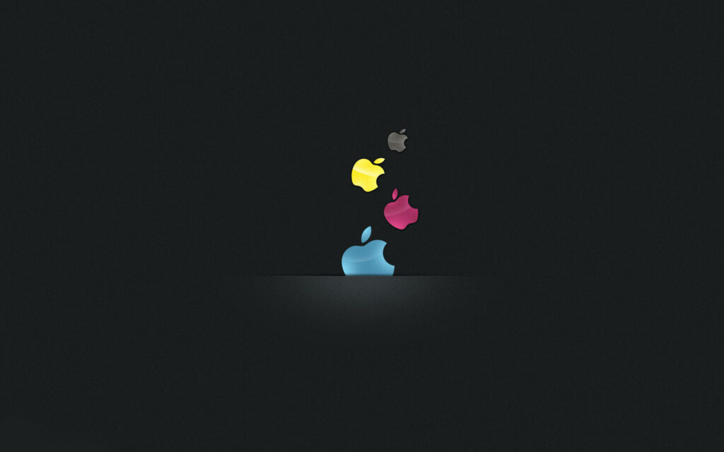 Vibrant Cascade: Apple Logo in Four Distinct Colors Descending on a Sleek Black Background Wallpaper
