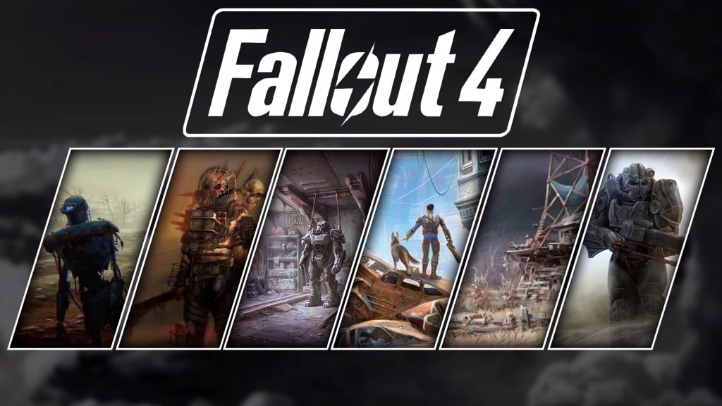Fallout 4 4K poster with Protectron Power Armor Sole Survivor Dogmeat Brotherhood soldier art Wallpaper