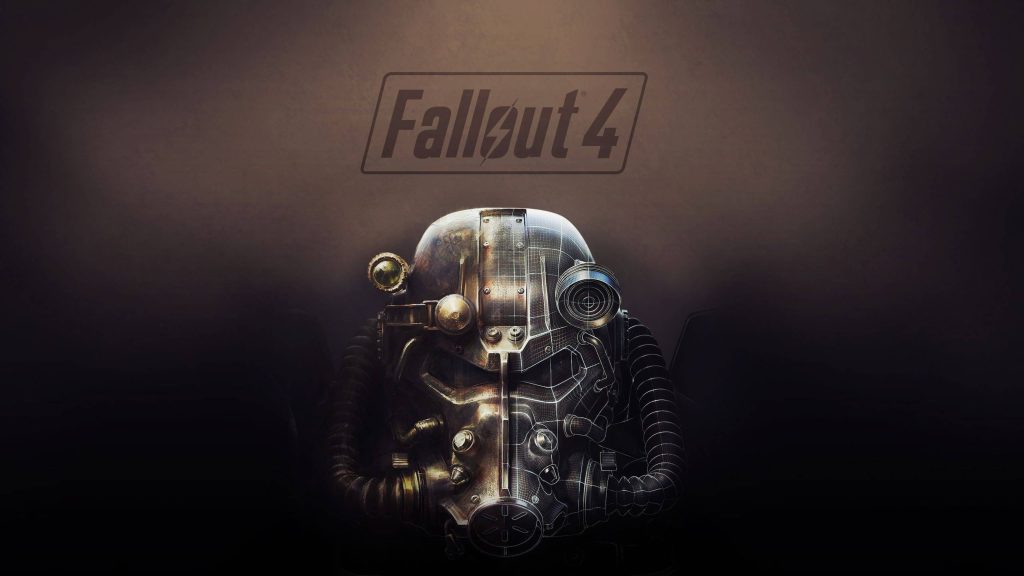 Fallout 4 T-60 Power Armor helmet 4K wallpaper split realistic weathered metal and 3D wireframe