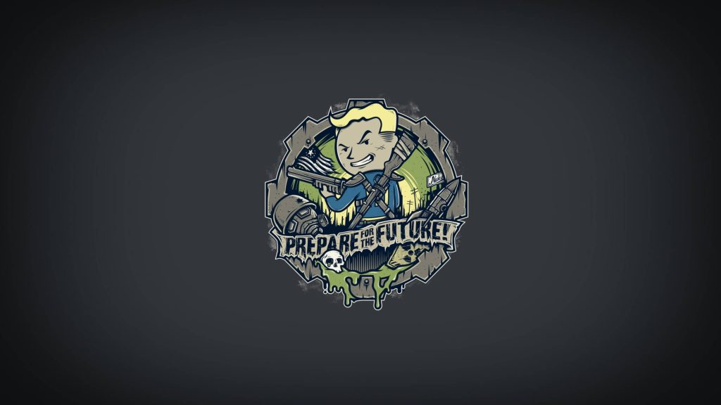 Fallout 4 wallpaper Vault Boy laser rifle power armor mini nuke radioactive green sludge art