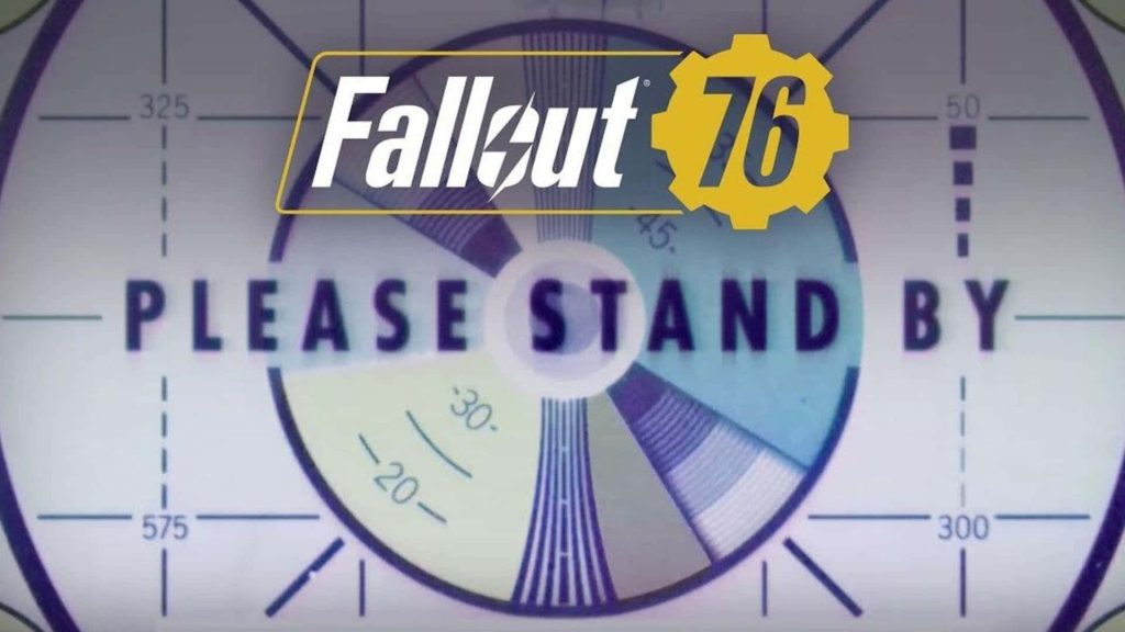 Fallout 76 wallpaper with official logo yellow gear and vintage TV test pattern background