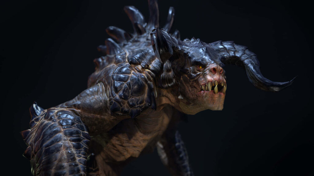 High-res Fallout Deathclaw wallpaper showing menacing horns sharp claws and scaly skin in dark background