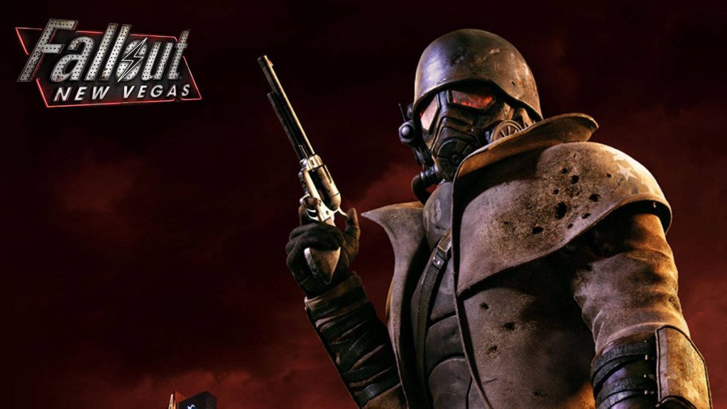 Fallout New Vegas NCR Veteran Ranger with revolver under dramatic red sky wallpaper background