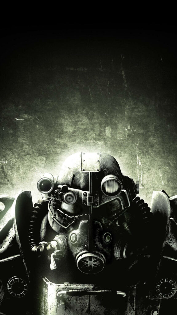 Armored Hero: A Nostalgic Monochrome Fallout Wallpaper