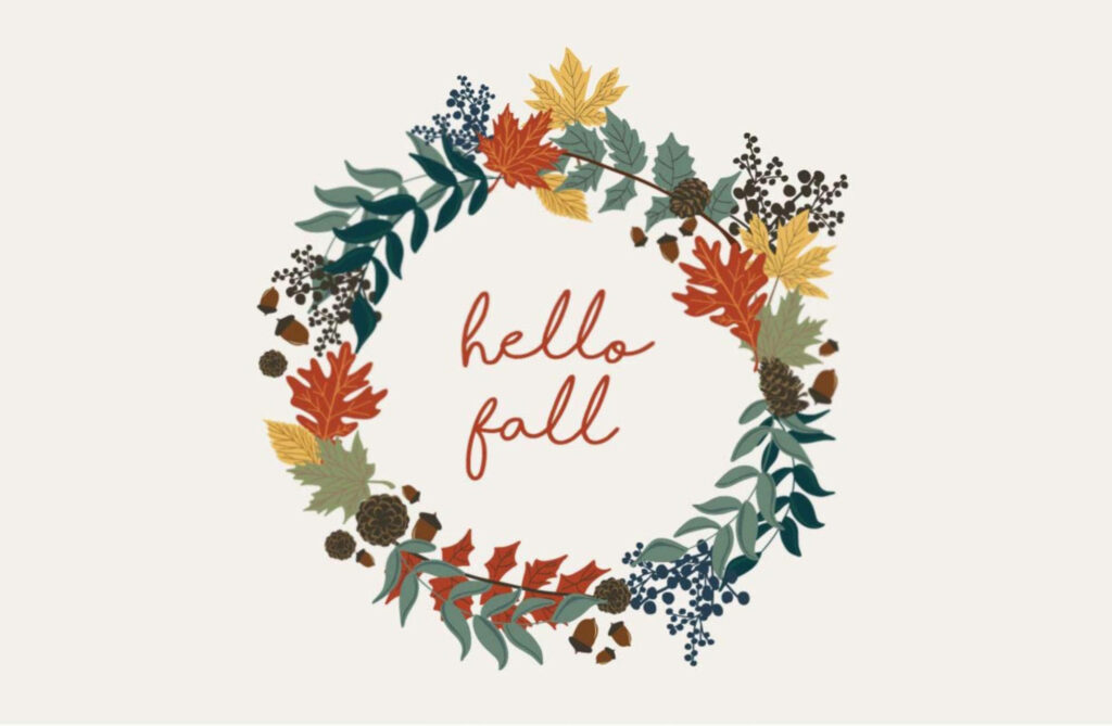 Falling Leaves Delight: A whimsical wreath adorns the autumn-inspired digital art backdrop Wallpaper