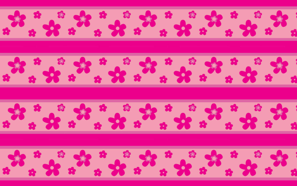 Whimsical Blooms: Playful Fusion of Pink Florals and Funky Stripes Wallpaper