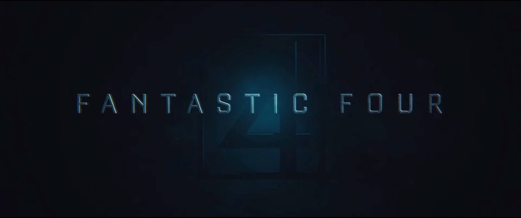 Dark Fantastic Four 2015 movie logo wallpaper with glowing metallic blue text and subtle emblem