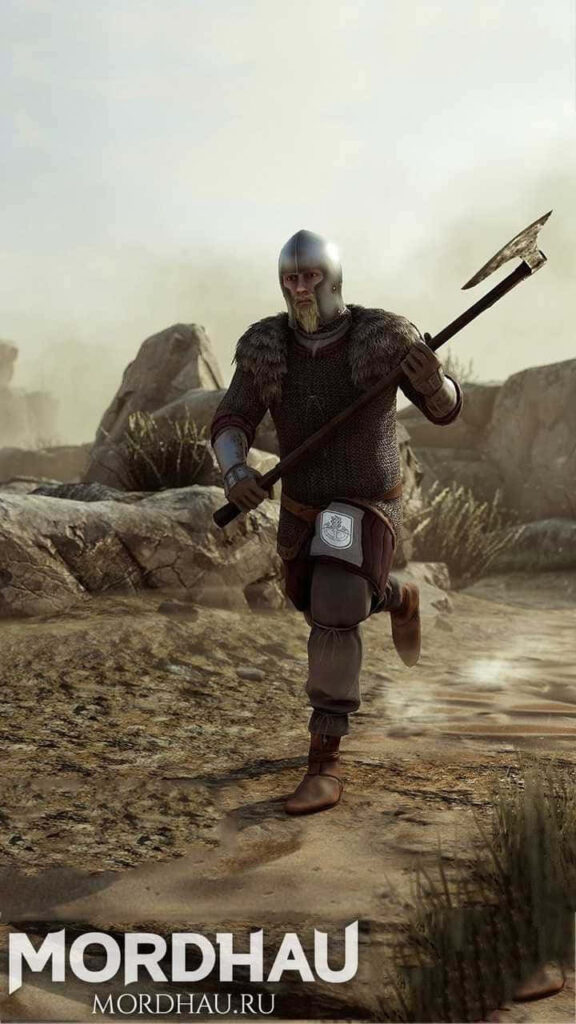 Medieval Knight in Chainmail Armor with Battle Axe in Barren Landscape - Mordhau Video Game Promotion Wallpaper