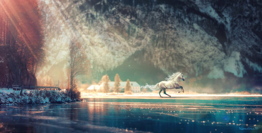 The Majestic Gallop Across Dreamland: A Whimsical HD Wallpaper of a Fantastical Horse in Motion