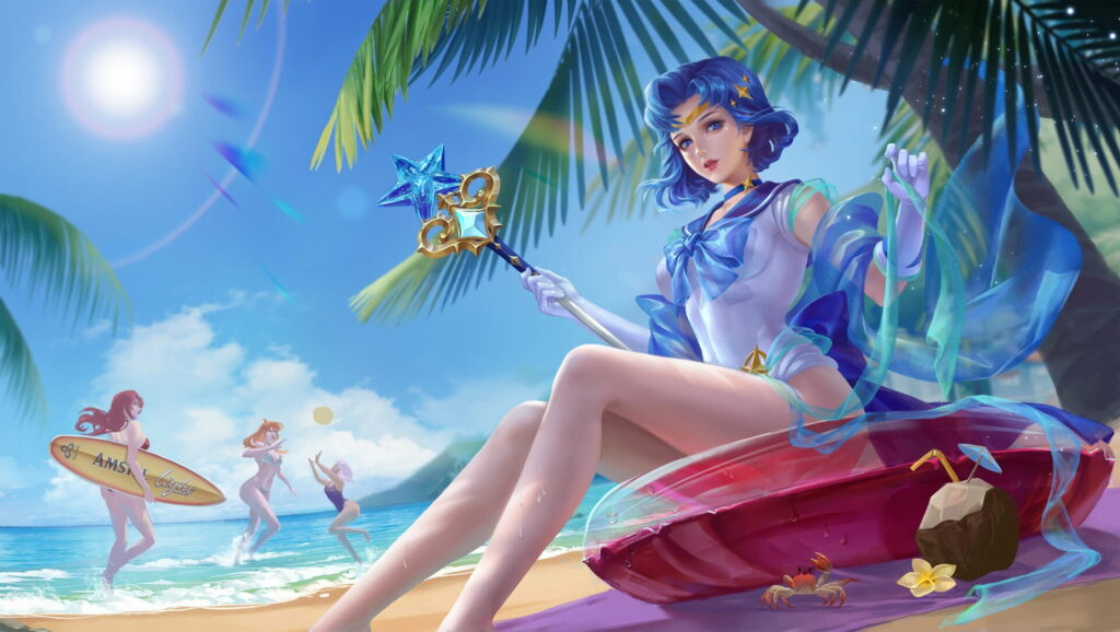 Enchanting Waters: Sailor Mercury's Dreamy Coastal Escape Wallpaper
