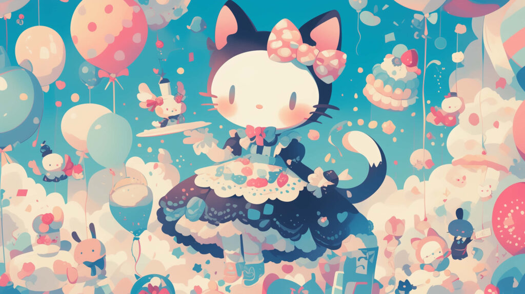 Whimsical Cat Fantasy Wallpaper with Balloons & Pastel Colors