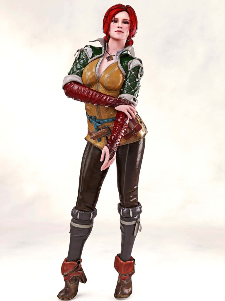 3D Fantasy Character with Red Hair in Intricate Leather Armor Wallpaper