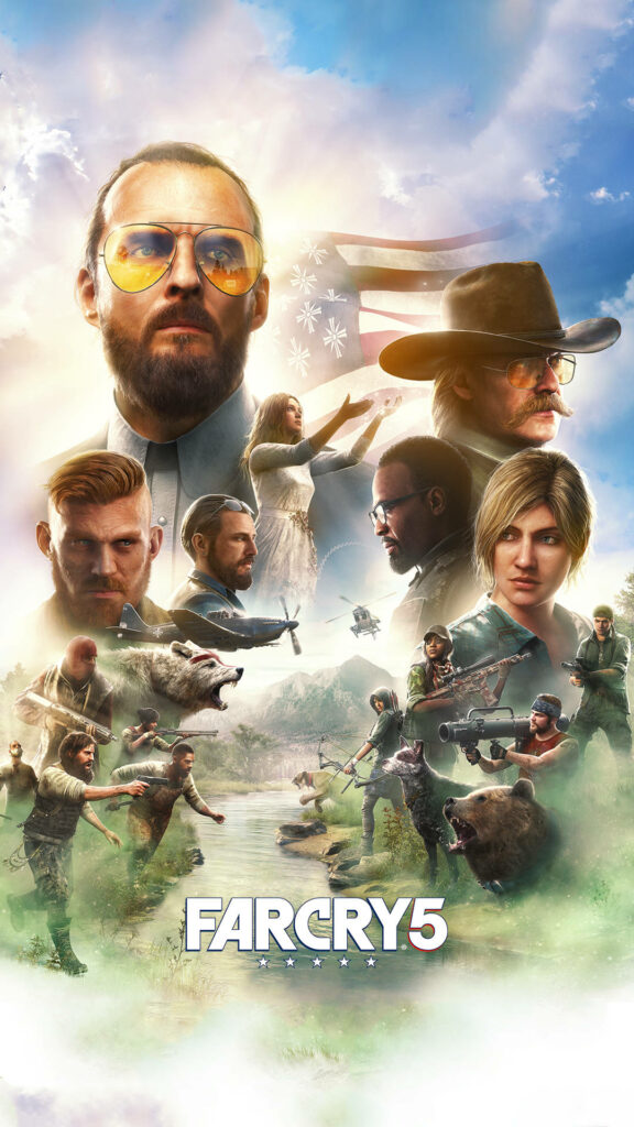 Far Cry 5 Adventure: Epic iPhone Wallpaper featuring Dynamic Characters in Stunning Background