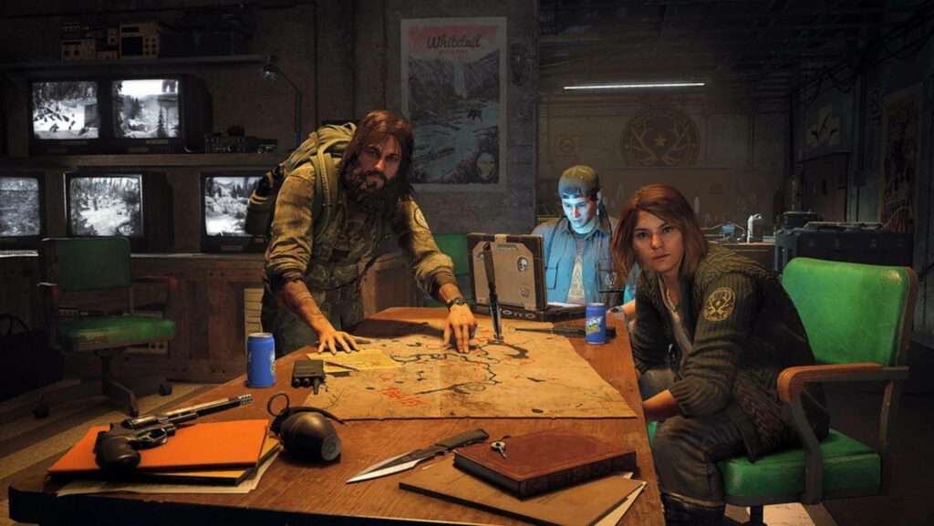 Far Cry 5 Strategic Planning Scene with Characters - Command Center Image Wallpaper