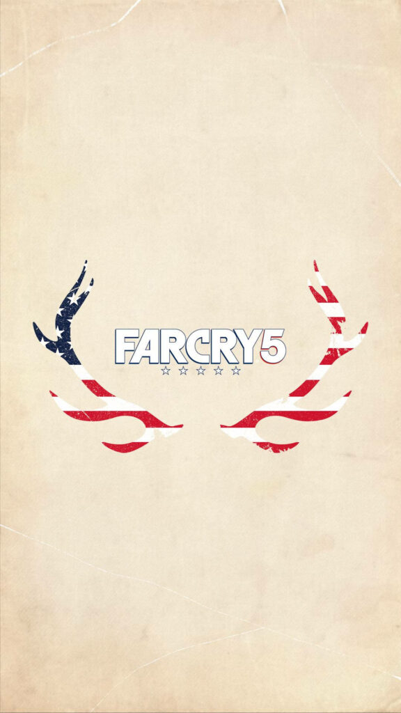 Far Cry 5 Wallpaper with Bold Title on American Flag Background in 1080p Full HD 1080x1920 Resolution