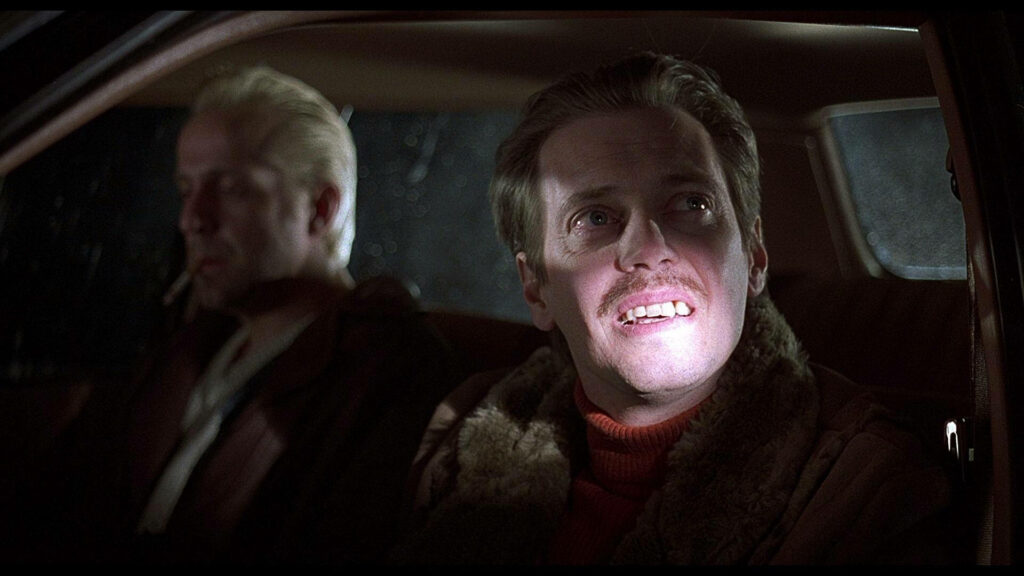 Fargo Steve Buscemi intense scene car interior light suspenseful dramatic movie wallpaper background