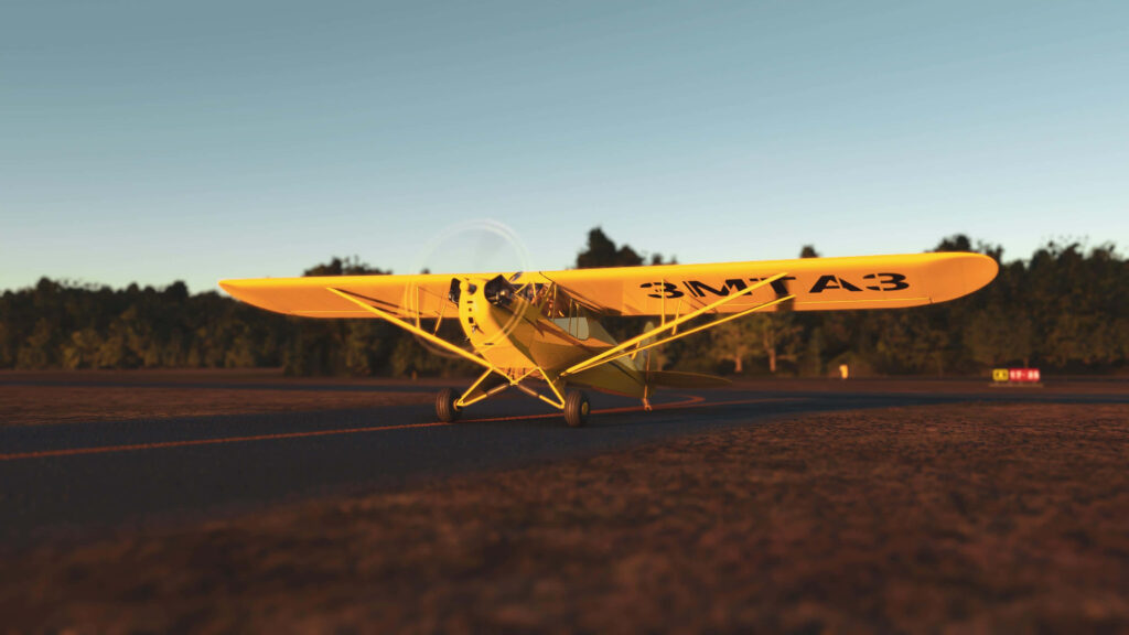 4K Flight Simulator Snapshot: Vibrant Yellow Plane Takes Center Stage in Captivating Background Photo Wallpaper