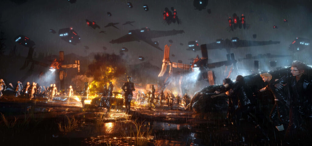 Explosive Warfare: A Dynamic Snapshot of Final Fantasy XV's Action-Packed Battle Arena Wallpaper